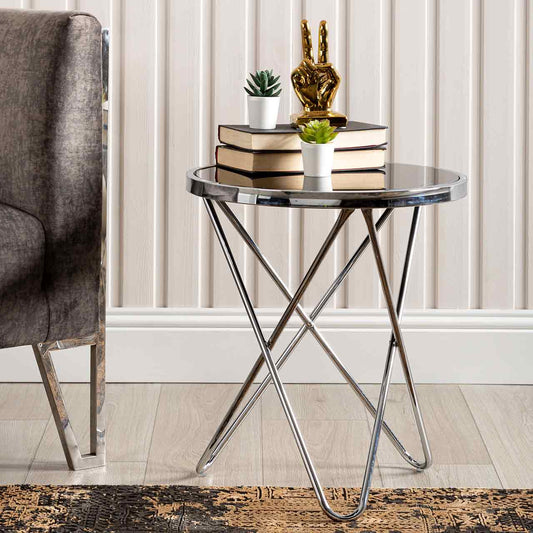 Atom Chrome & Black Glass End Table