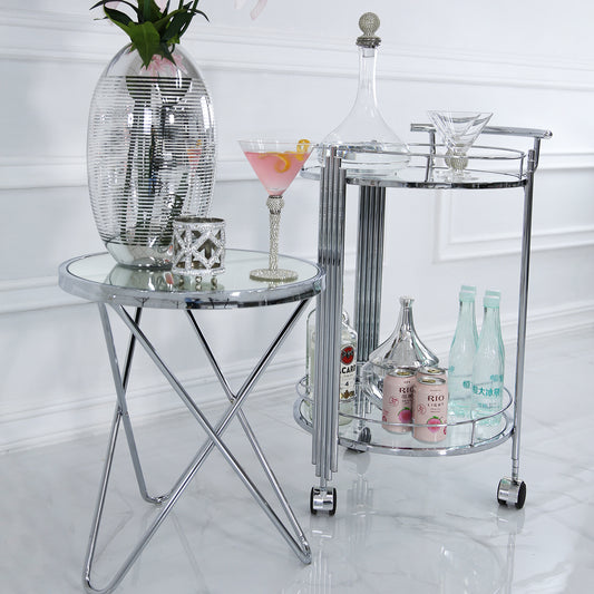 Cohen Chrome Tubes & Clear Glass Drinks Trolley