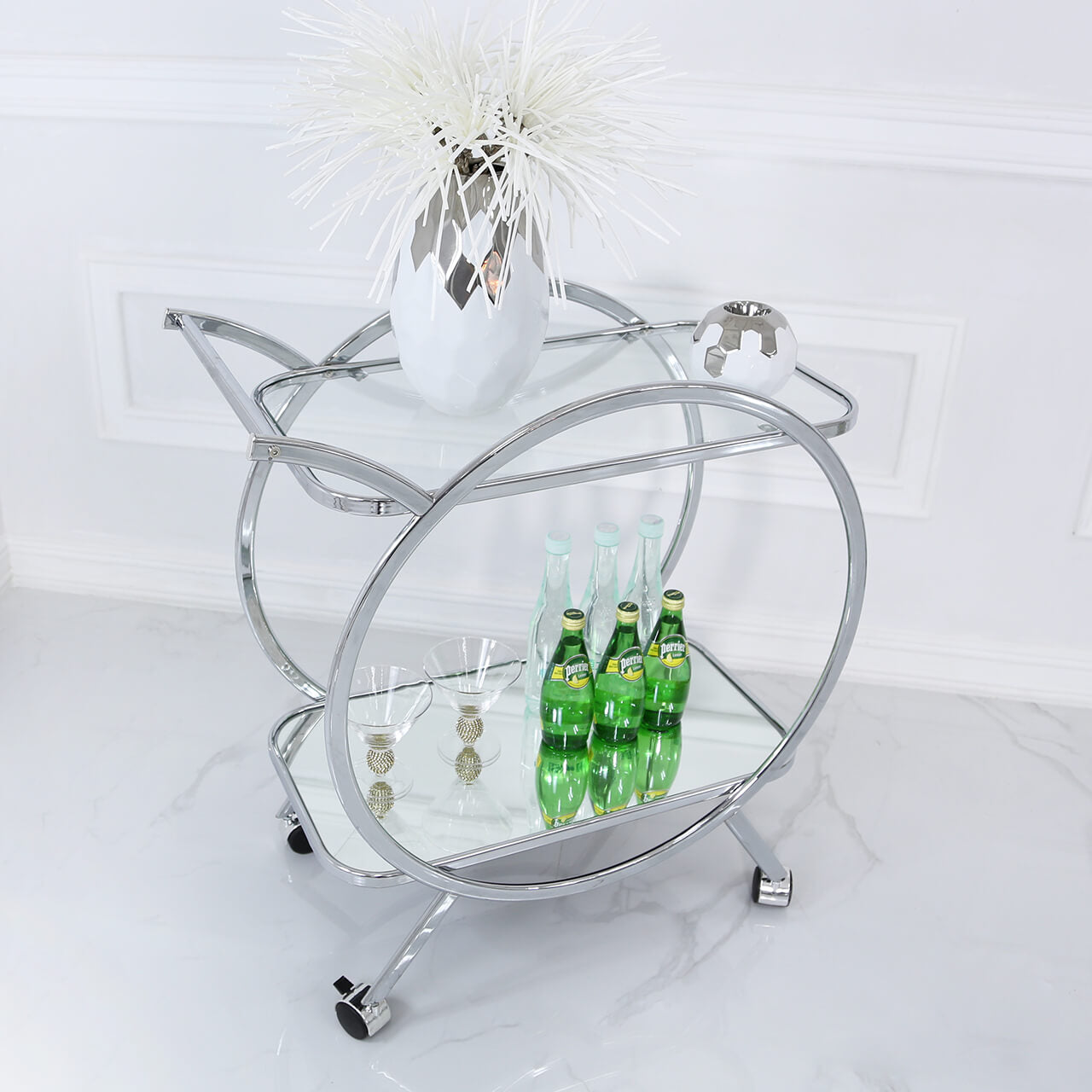 Harry Chrome Clear Glass & Mirror Drinks Trolley