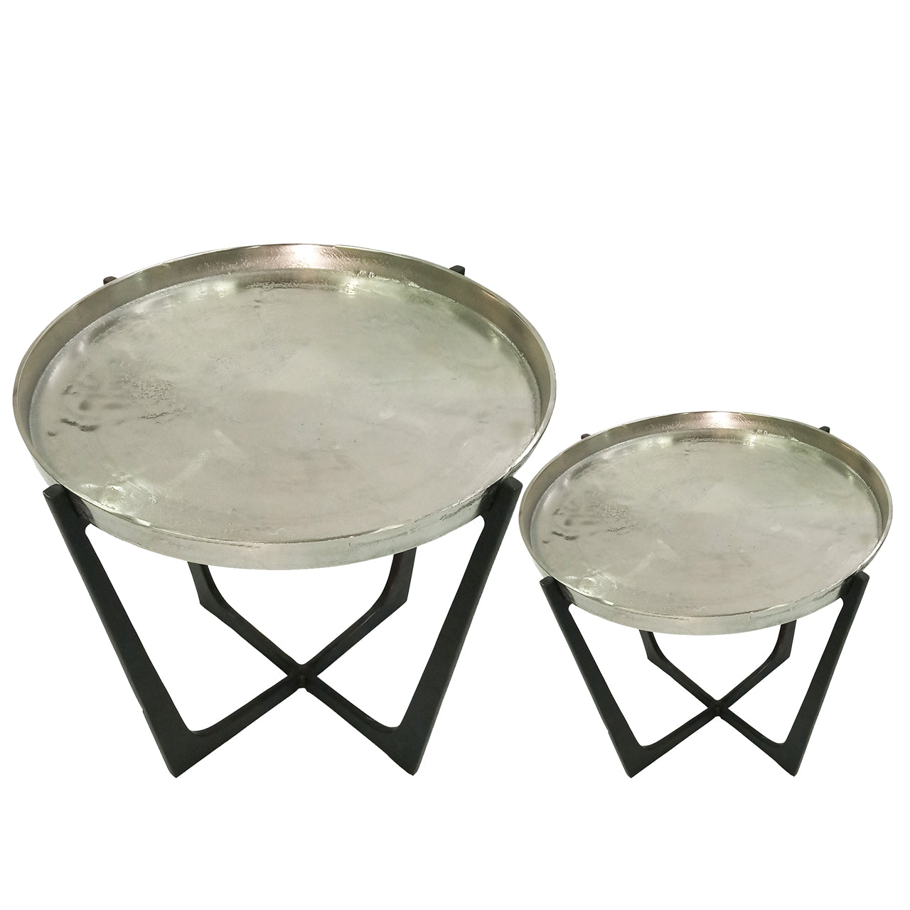 Set Of 2 Rohan Nesting Tables Black With Nickel Tops
