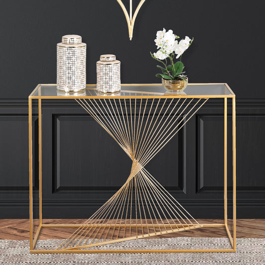 Luna Gold Metal Console Table Clear Glass Top