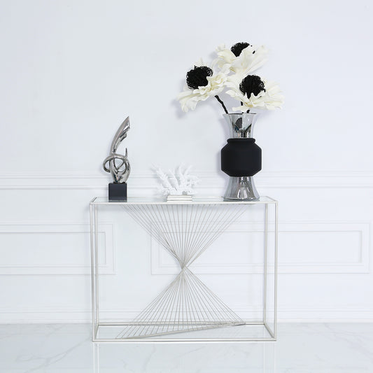 Luna Silver Metal Console Table Clear Glass Top