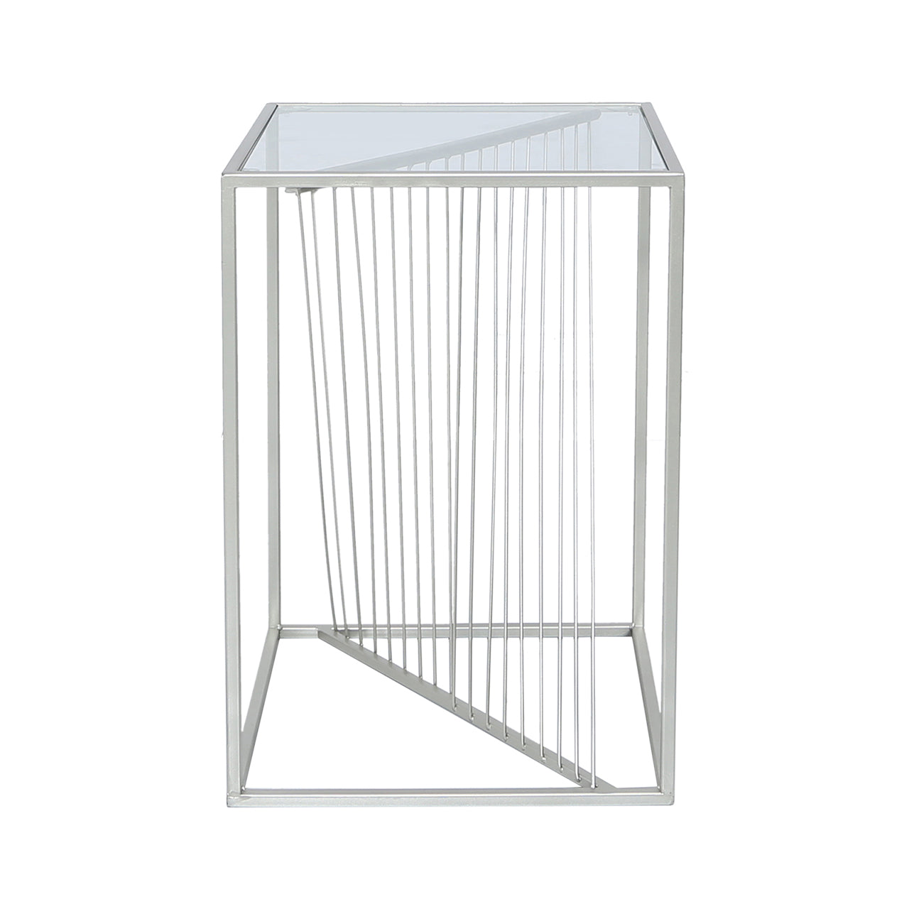 Luna Silver Metal End Table Clear Glass Top