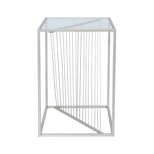 Luna Silver Metal End Table Clear Glass Top
