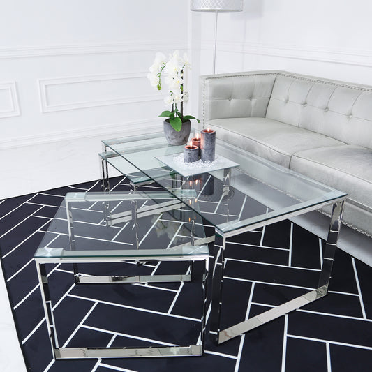 Set Of 3 Harry Tables 2 End 1 Coffee S.Steel Gls Top (Legs)