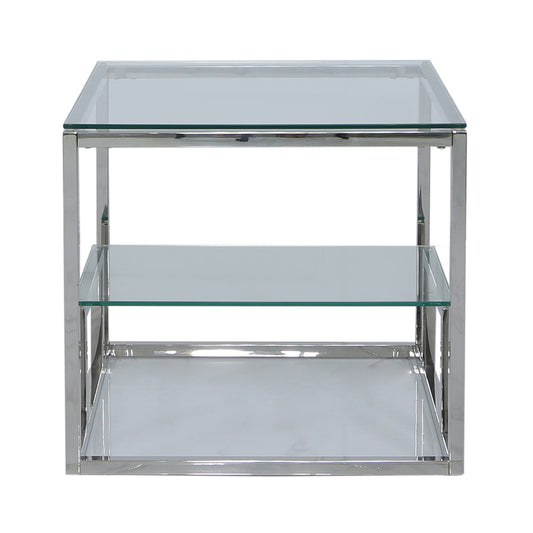 Harry 2 Tier End Table Stainless Steel Glass Top