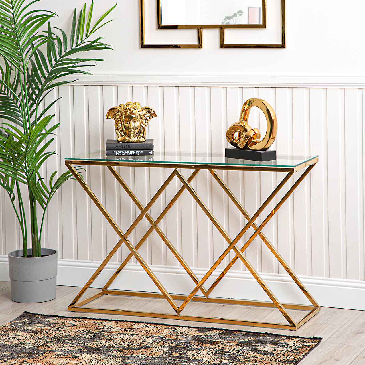 Imperia Gold Console Table Glass Top