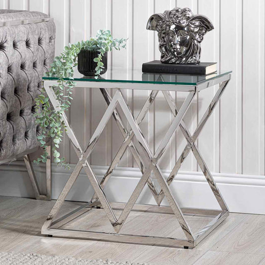 Imperia Stainless Steel End Table Glass Top