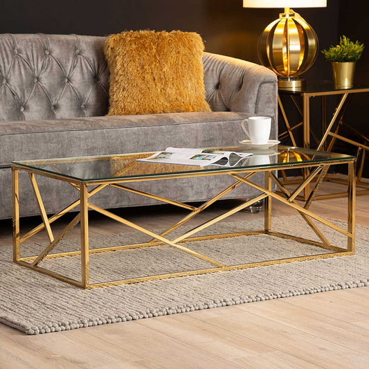 Azaria Gold Metal Coffee Table Glass Top