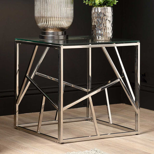 Azaria Stainless Steel End Table Glass Top