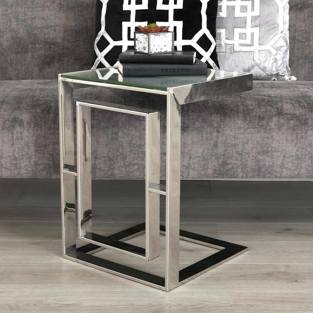 Apex Stainless Steel Sofa Table Clear Glass