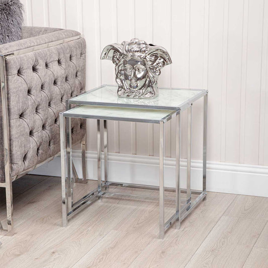 Set of 2 Carra White Marble Effect End Tables