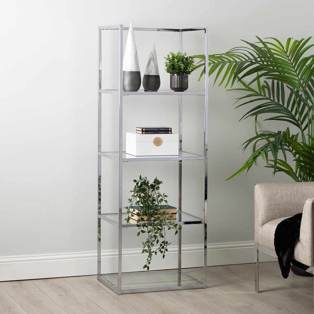 Logan 151.5cm Chrome and Glass 4 Tier Rectangular Display Unit – Kd