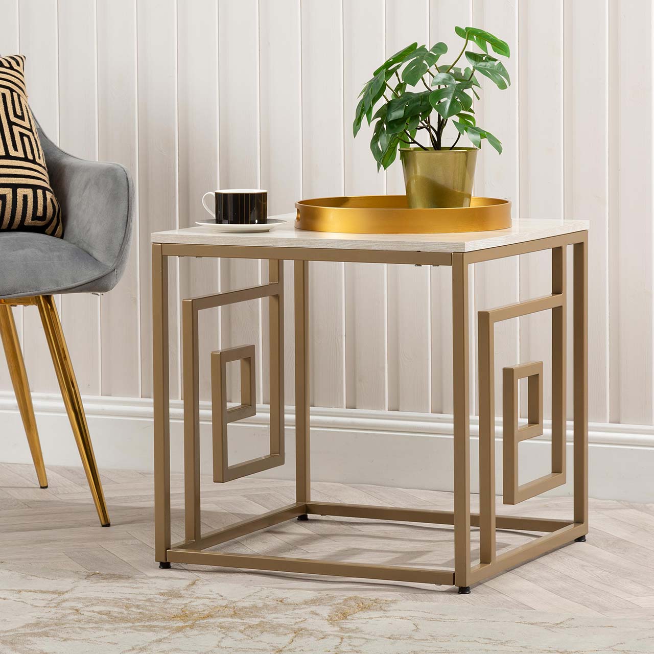 Devon Cream and Gold End Table - KD