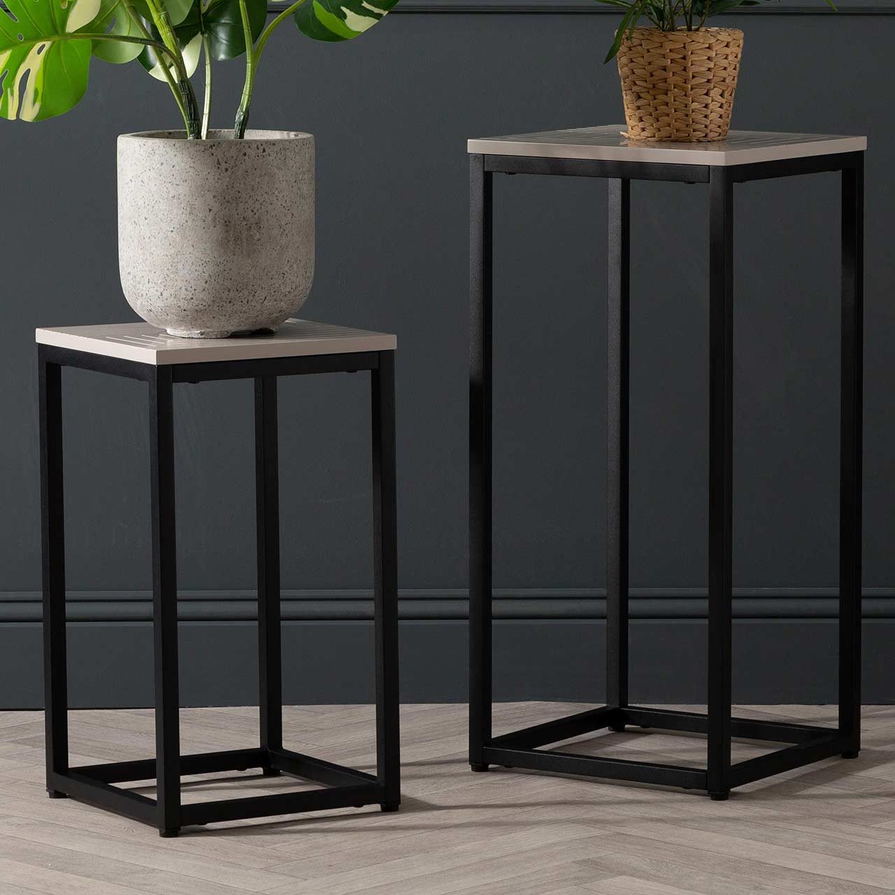 Set of 2 Page Plant Stand Summer Grey - KD