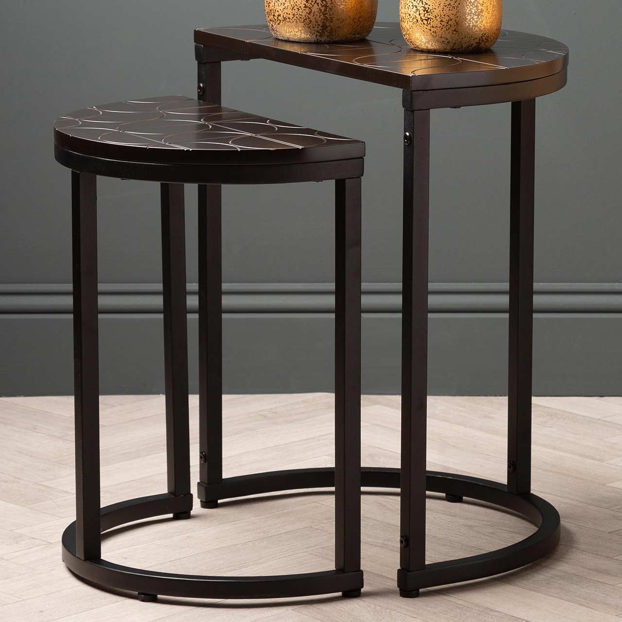 Set of 2 Solenn Half Moon Black Nest Table - KD