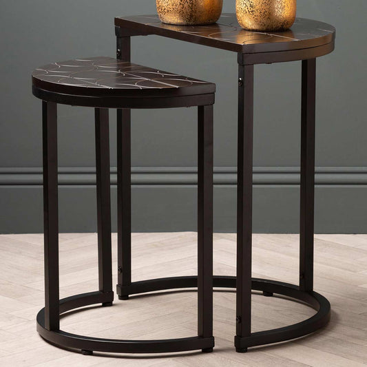 Set of 2 Solenn Half Moon Black Nest Table - KD