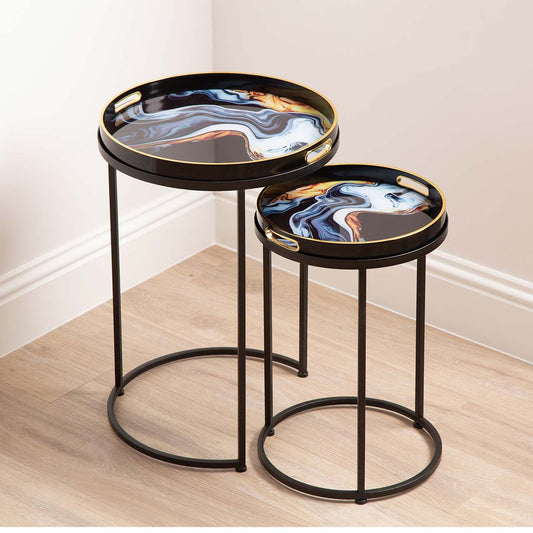 Set of 2 Olin Nesting Tables Black Blue and Yellow
