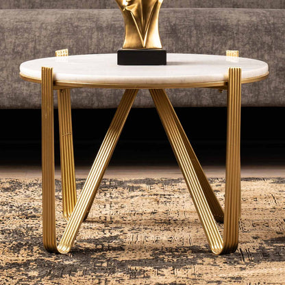 Yohan White Marble Coffee Table with Gold Metal Legs-KD