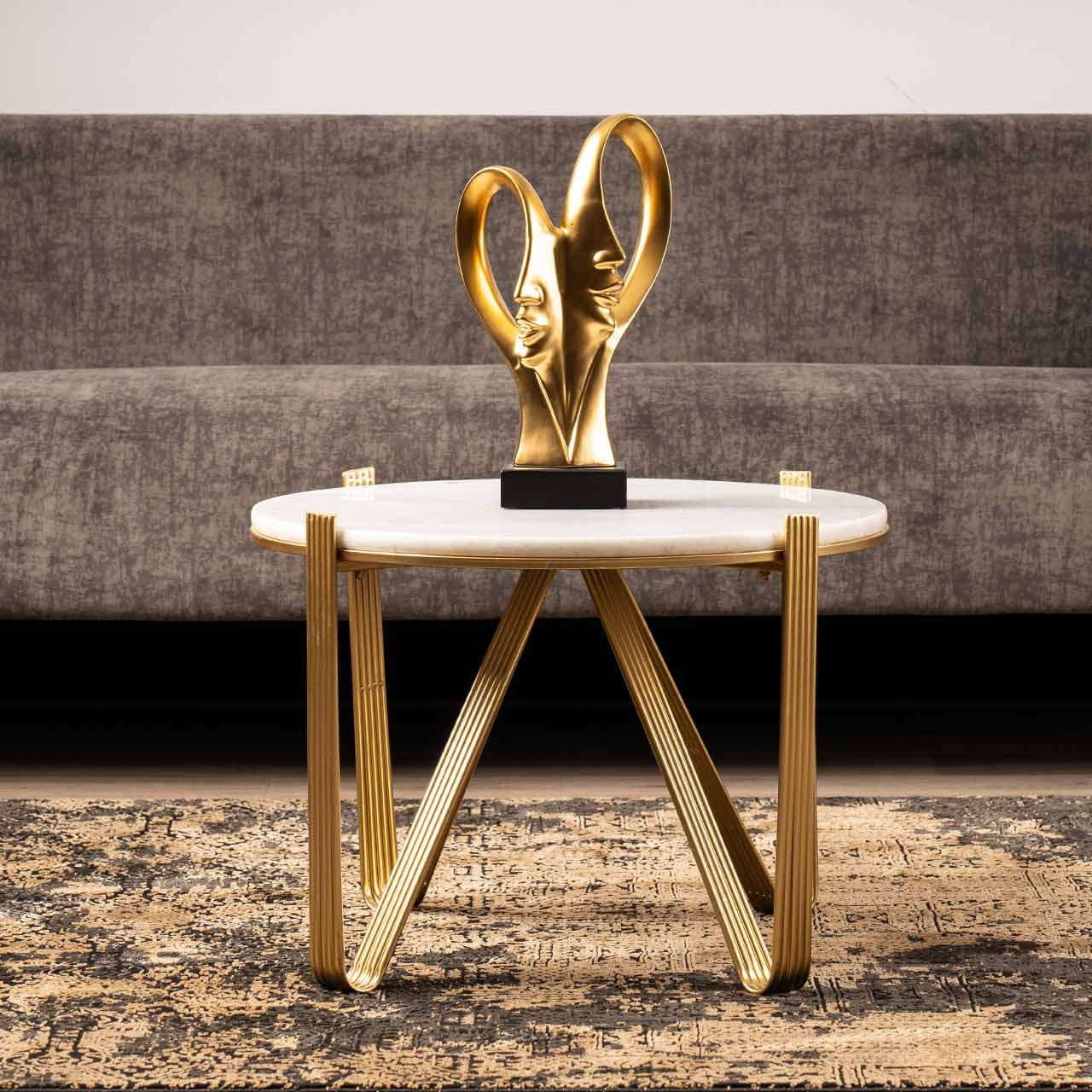 Yohan White Marble Coffee Table with Gold Metal Legs-KD