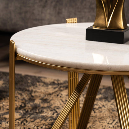 Yohan White Marble Coffee Table with Gold Metal Legs-KD