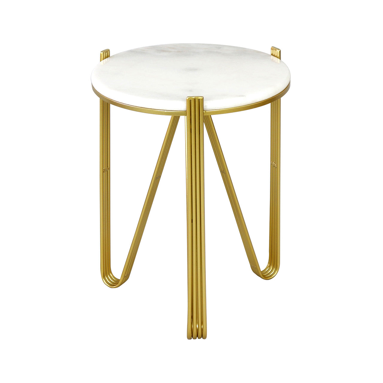 Yohan White Marble End Table with Gold Metal Legs-KD