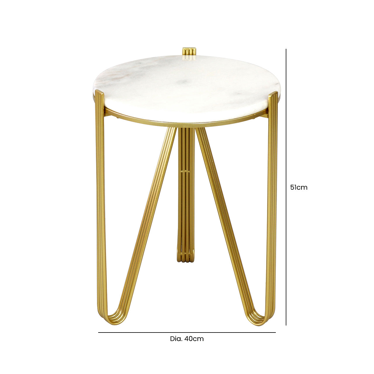 Yohan White Marble End Table with Gold Metal Legs-KD