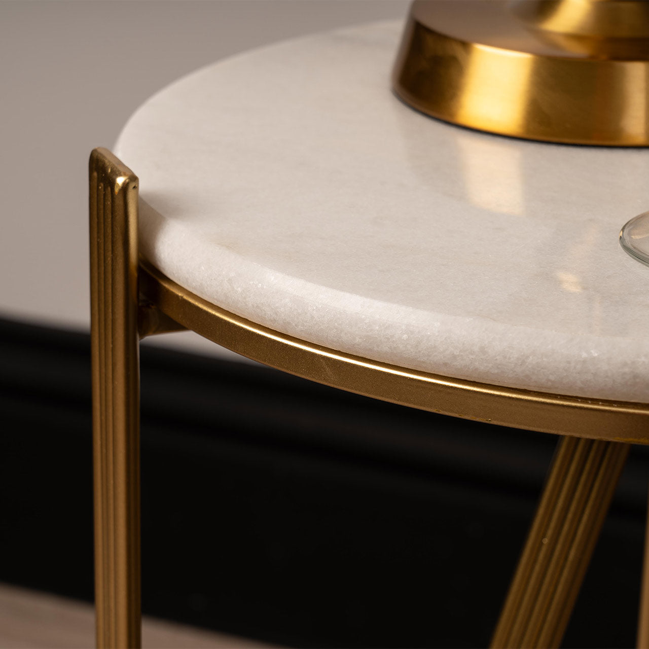 Yohan White Marble End Table with Gold Metal Legs-KD