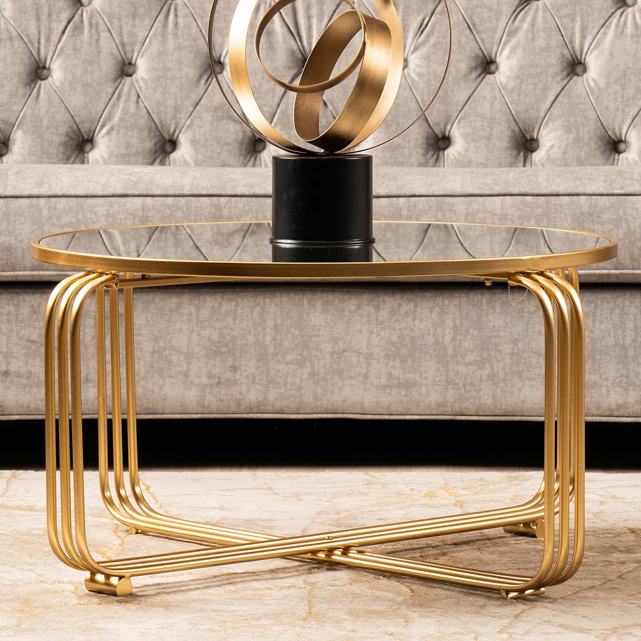 Yuan Gold Metal Coffee Table with Mirror Top-KD