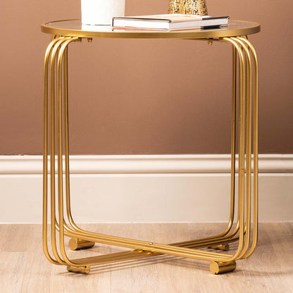 Yuan Gold Metal End Table with Mirror Top-KD