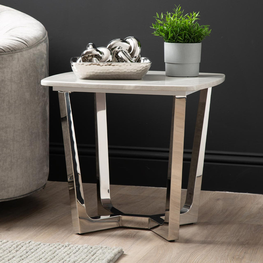 Meghan Chrome Metal End Table with Grey Faux Marble Top – Part 1 Marble Top