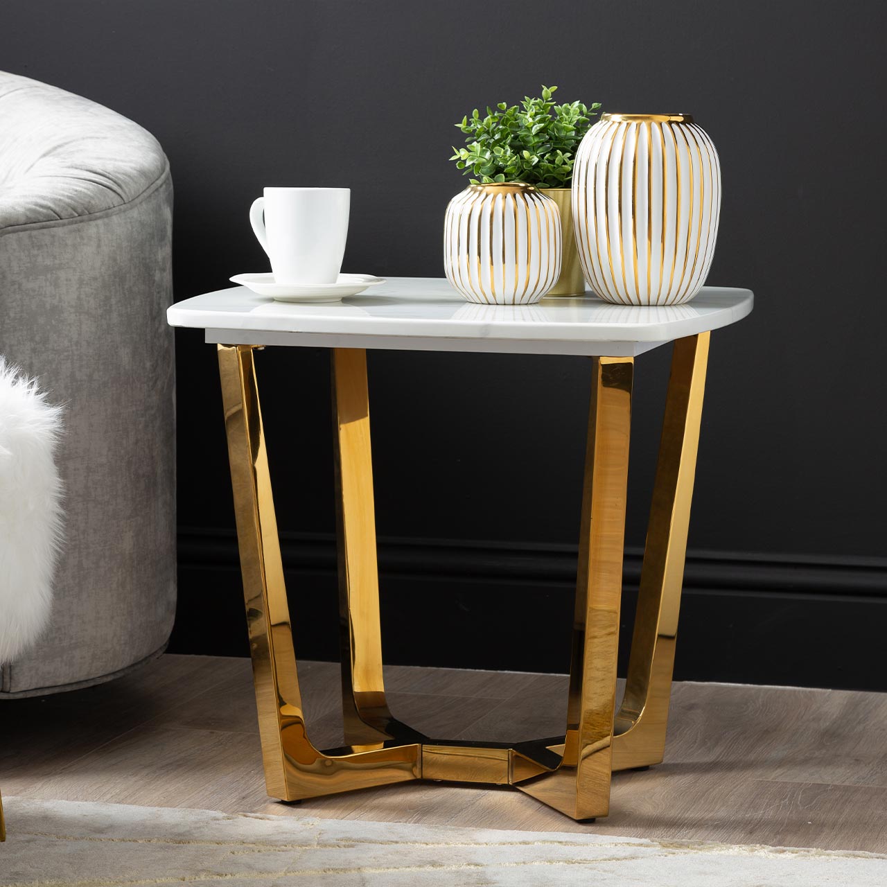 Meghan Gold Metal End Table with White Faux Marble Top - Part 2 Base