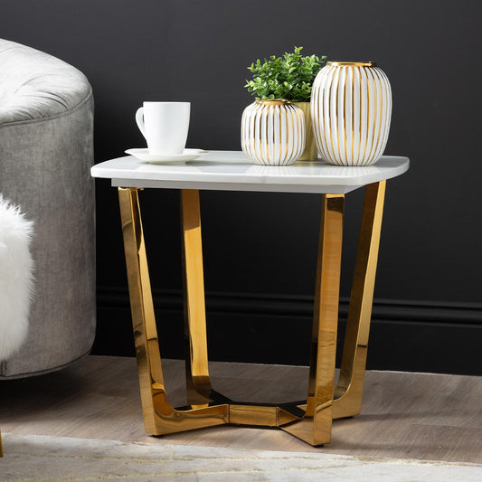Meghan Gold Metal End Table with White Faux Marble Top - Part 2 Base