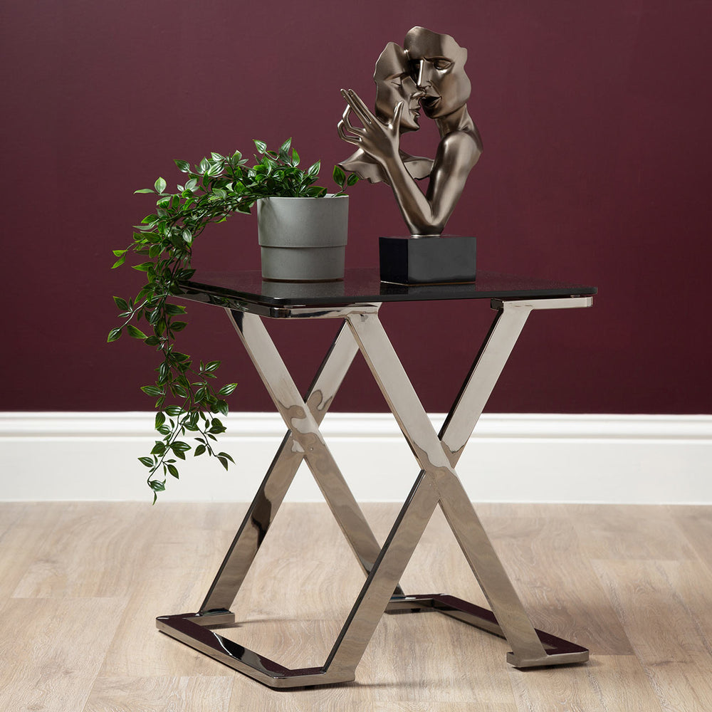 Axel Grey Gunmetal Console Table with Smoke Glass – Top