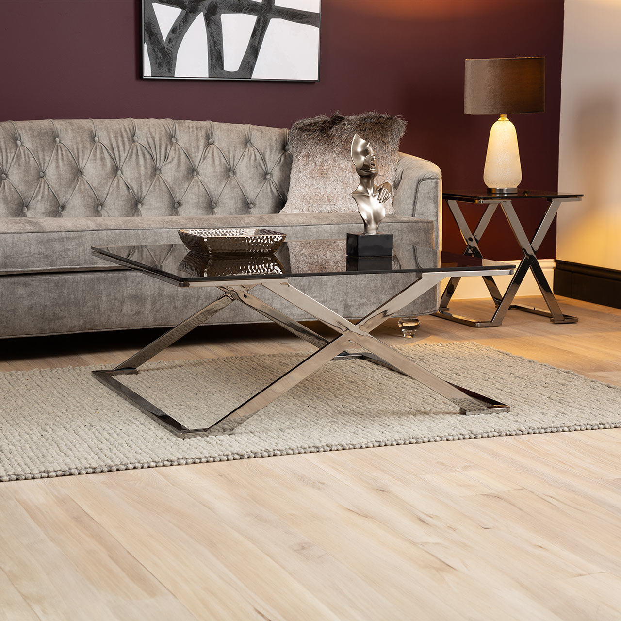 Axel Grey Gunmetal Coffee Table with Smoke Glass- Top