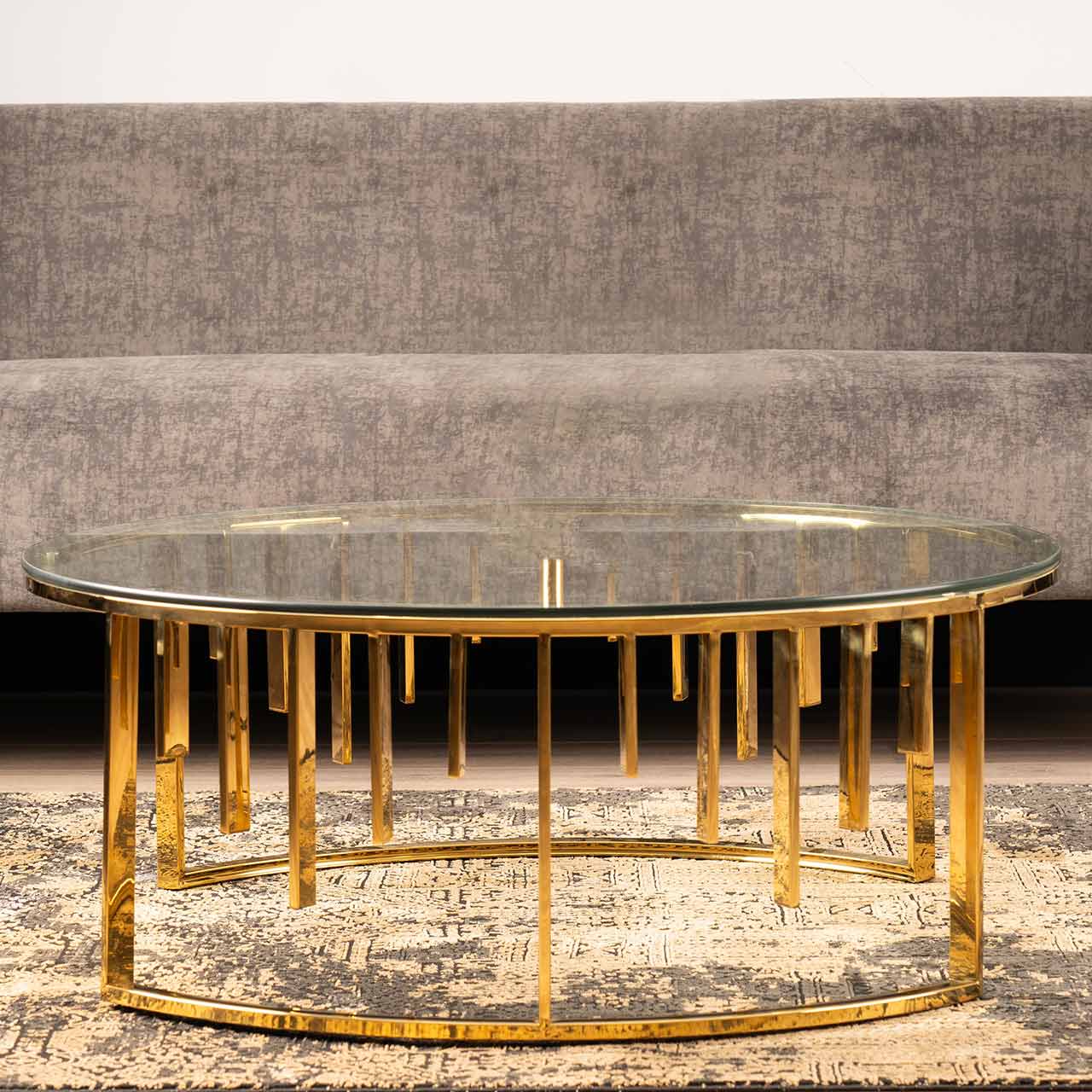 Owen Round Gold Metal Coffee Table with Clear Glass Top-Part 1 Top