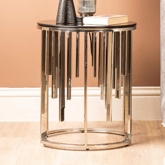 Owen Round Chrome Metal End Table with Smoke Glass Top-Part 1 Top