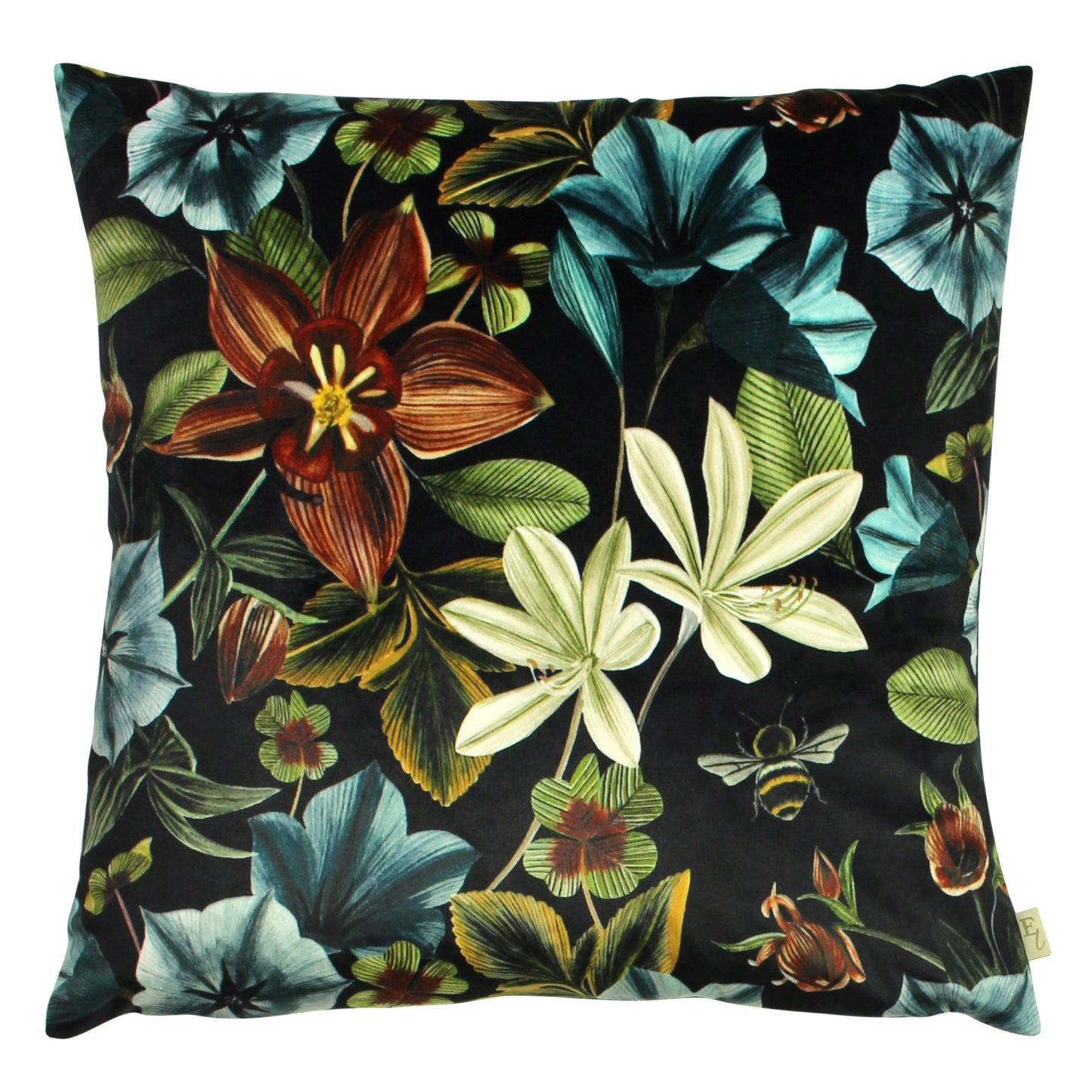 MIDNIGHT GARDEN AQUILEGIA 43X43 FEATHER FILLED CUSHION TEAL