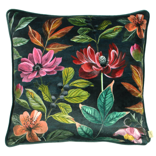 MIDNIGHT GARDEN 43X43 FEATHER FILLED CUSHION WINTER FLORAL