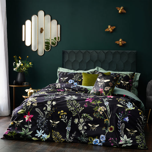 MIDNIGHT BEE DOUBLE DUVET SET BLACK