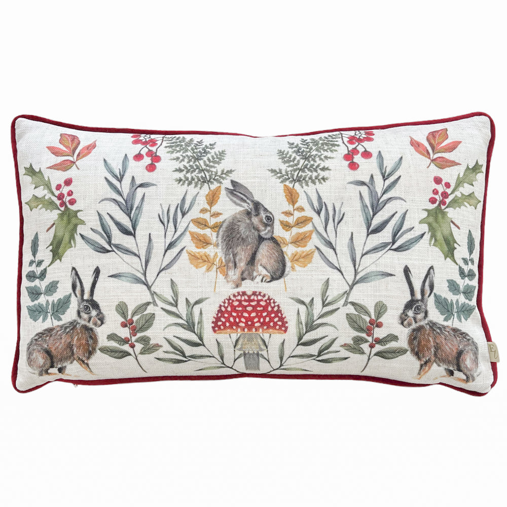 Mirrored Hare 30x50 Feather Filled Cushion Burgundy