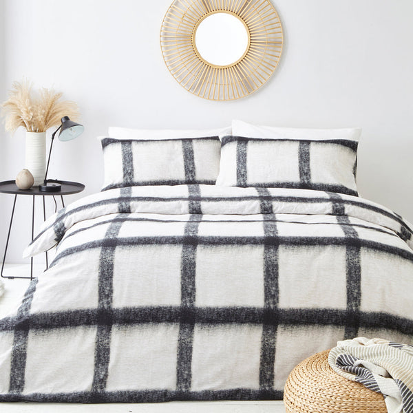 Mohair Check Single Duvet Set Natural/Black - Riva