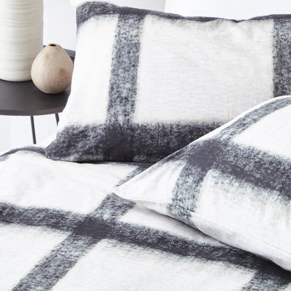 Mohair Check Single Duvet Set Natural/Black - Riva