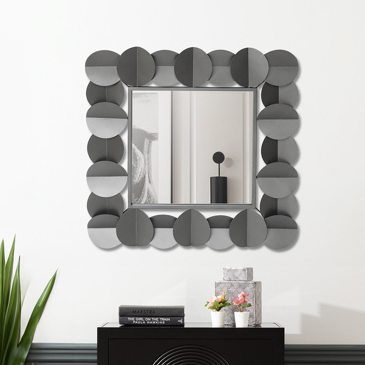 76.2cm Grey Gunmetal Square Wall Mirror
