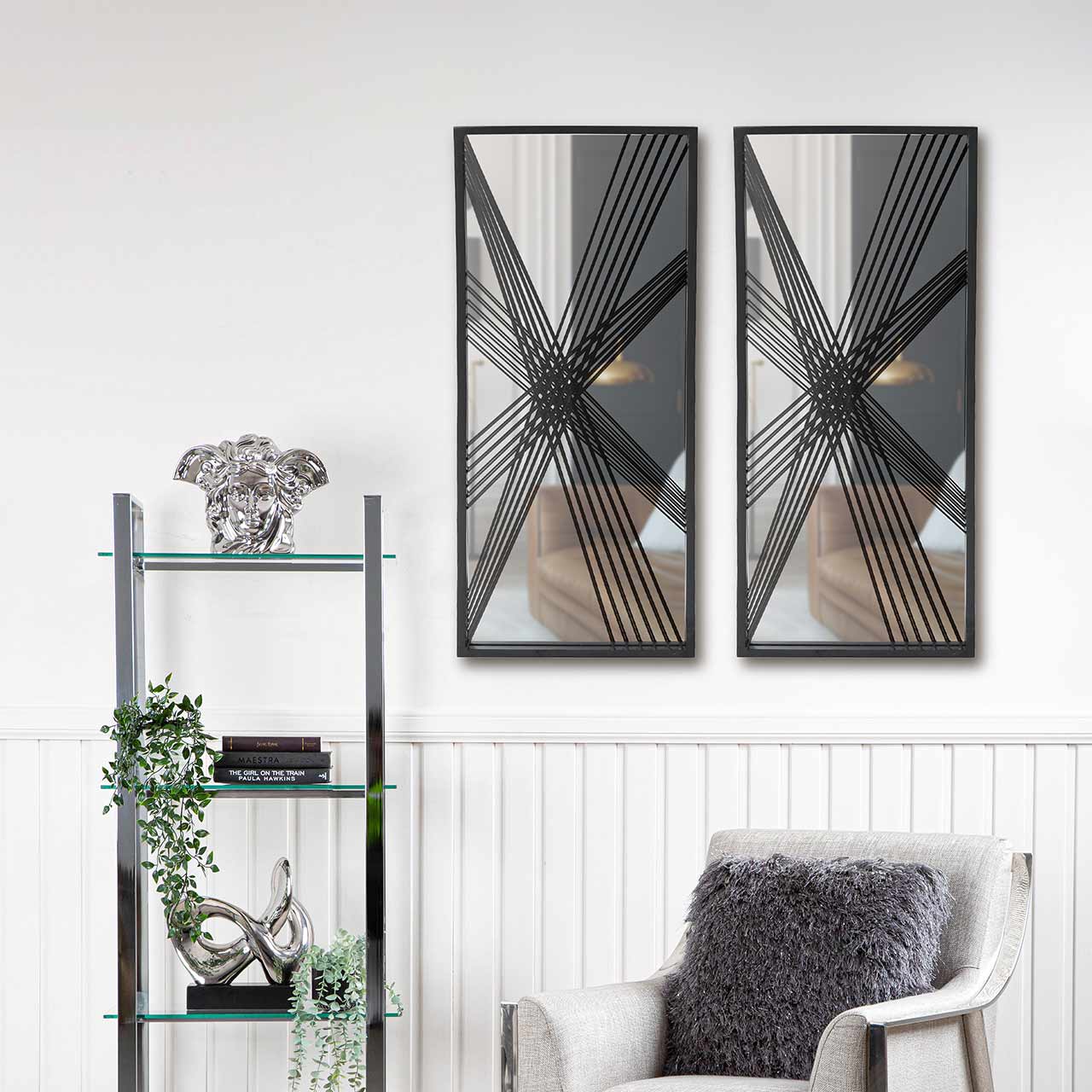 81.3cm Black Metal Wall Mirror