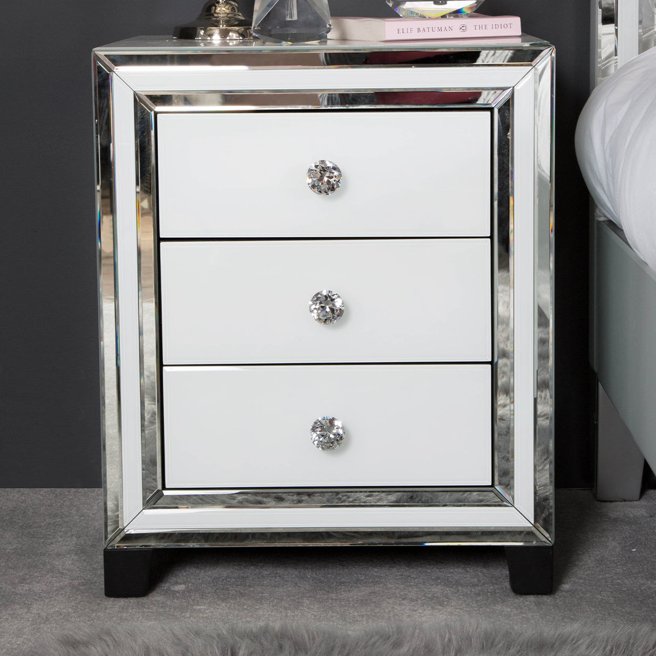 Manhattan 3 Drawer Bedside Cabinet White Clear