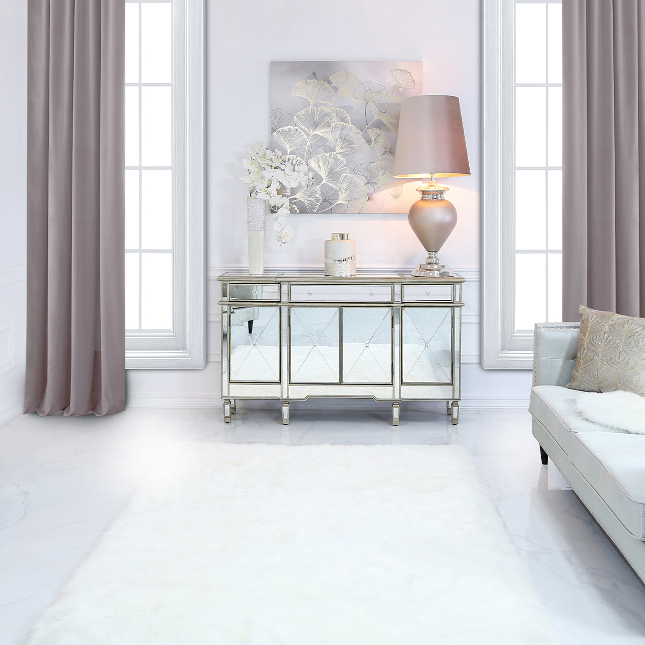 Beaumont 3 Drawer 4 Door  Mirror Cabinet Gold Trim