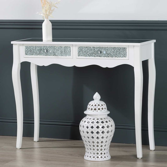 Oakley White Wood And Mirror Console Table - DSP