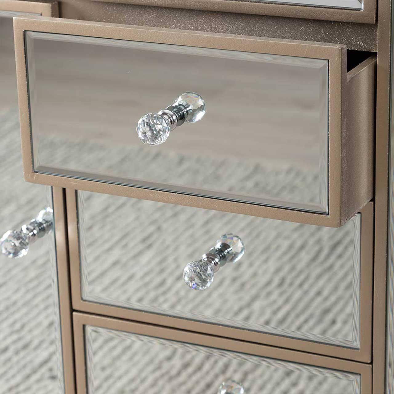 Vista 5 Drawer 1 Door Dark Champagne Wood Mirror Cabinet