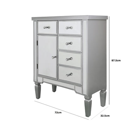 Vista 5 Drawer 1 Door Silver Wood And Mirror Cabinet